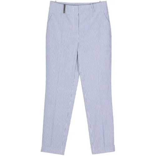 Peserico , White and Blue Textured Pinstripe Trousers ,Blue female, Sizes: