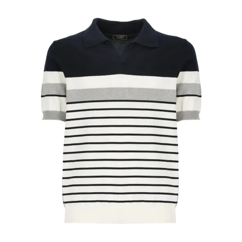 Peserico , White Striped Cotton Polo Shirt ,Multicolor male, Sizes: