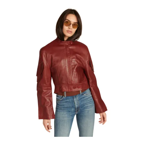Petar Petrov , Bordeaux Leather Jacket ,Red female, Sizes: