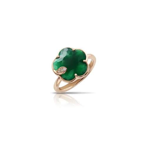 Petit Joli Ring in 18ct Rose Gold with Green Agate and Diamonds - Ring Size N