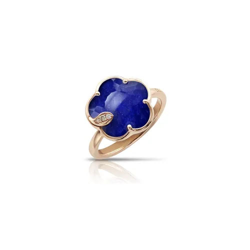 Petit Joli Ring in 18ct Rose Gold with Rock Crystal and Lapis Lazuli doublet and Diamonds - Ring Size N