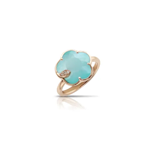 Petit Joli Ring in 18ct Rose Gold with Sea Moon gem and Diamonds - Ring Size O