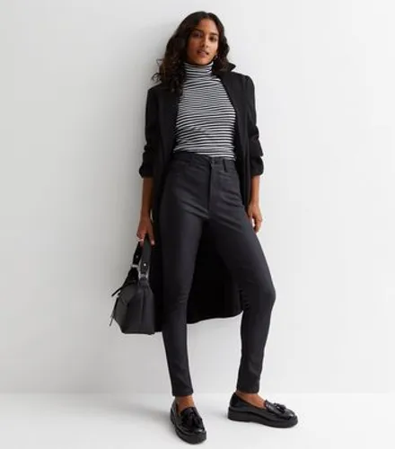 Petite Black Coated Leather-Look Lift & Shape Jenna Skinny Jeans New Look