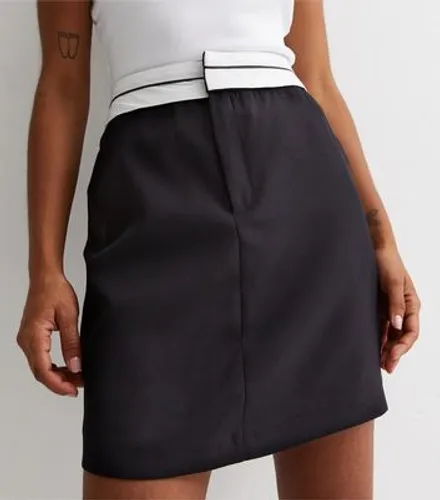 Petite Black Contrast Waistband Mini Skirt New Look