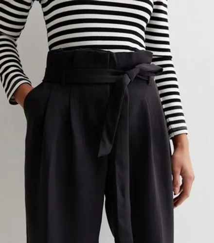 Petite Black High Waist Paperbag Trousers New Look