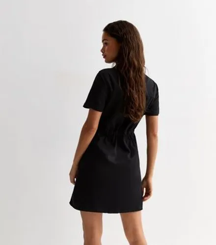 Petite Black Lightweight Denim Mini Shirt Dress New Look
