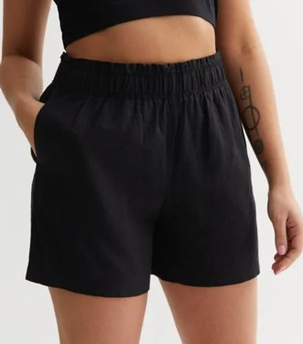Petite Black Linen Blend High Waist Shorts New Look