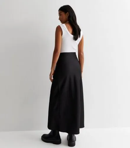 Petite Black Satin Bias Cut Midi Skirt New Look