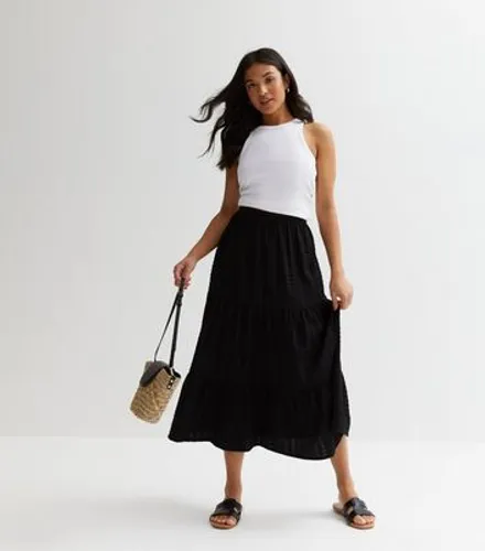 Petite Black Textured Tiered Midi Skirt New Look