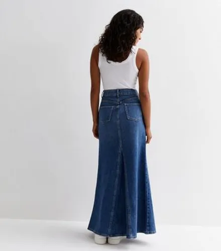 Petite Blue Denim Flared Maxi Skirt New Look