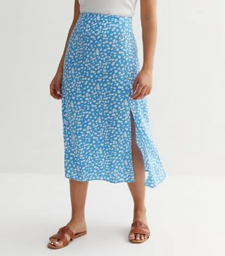 Petite Blue Spot Split Hem Midi Skirt New Look