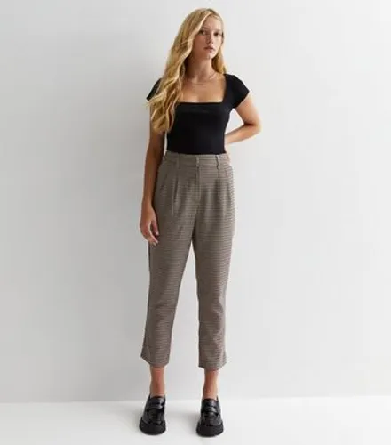 Petite Brown Heritage Check High Waist Tapered Trousers New Look