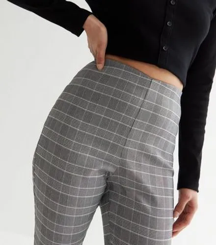 Petite Pale Grey Check High Waist Slim Stretch Trousers New Look