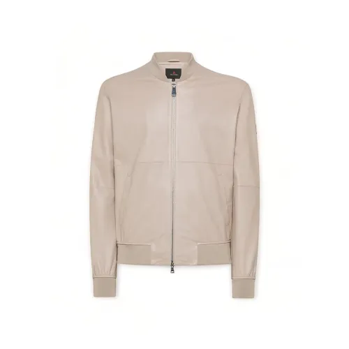 Peuterey , Beige Leather College Bomber Jacket ,Beige male, Sizes: