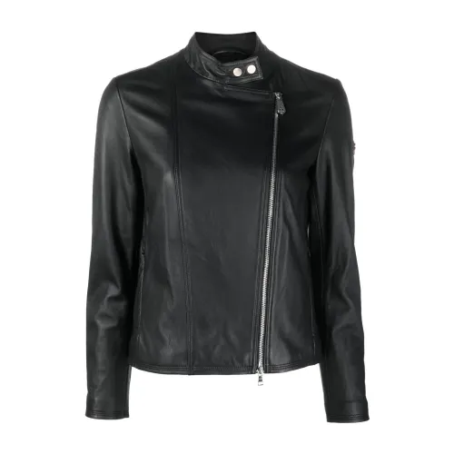 Peuterey , Black Lambskin Crissy Zip-Up Jacket ,Black female, Sizes: