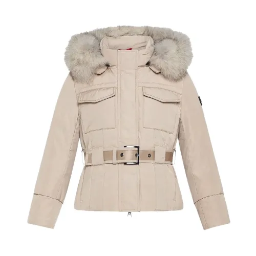 Peuterey , Detachable Fur Puffer Jacket ,Beige female, Sizes: