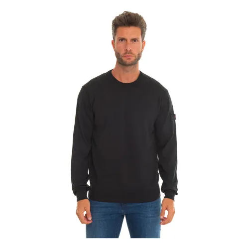 Peuterey , Exmoor05 Round-necked Pullover with Arm Logo ,Black male, Sizes: