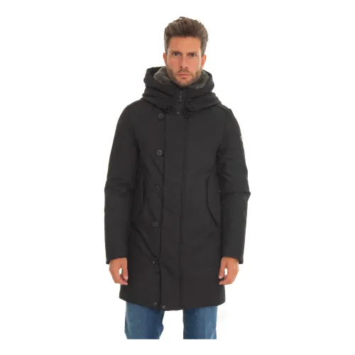 Peuterey , FUR parka with zip lock and buttons ,Black male, Sizes: