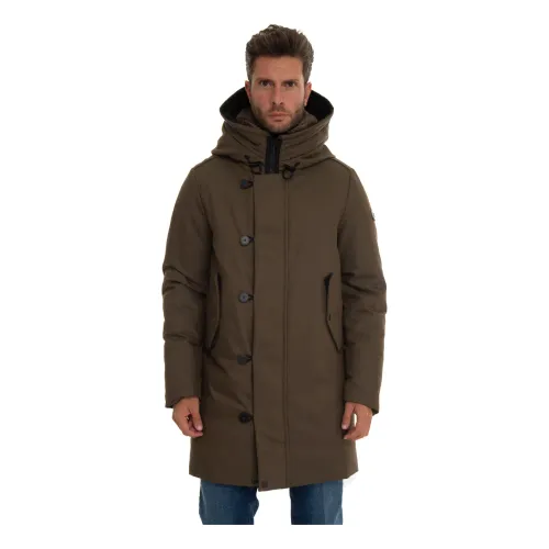 Peuterey , FUR parka with zip lock and buttons ,Green male, Sizes: