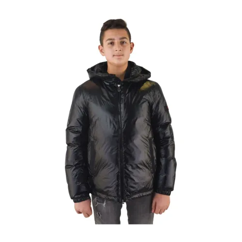 Peuterey , Glossy Down Jacket with Hood ,Black male, Sizes: