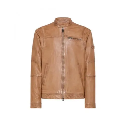 Peuterey , Hazelnut Leather Biker Jacket ,Brown male, Sizes: