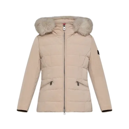 Peuterey , Lightweight Nylon Down Jacket with Detachable Fox Fur Trim ,Beige female, Sizes: