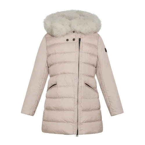 Peuterey , Lightweight Water Repellent Down Jacket with Detachable Fur ,Beige female, Sizes: