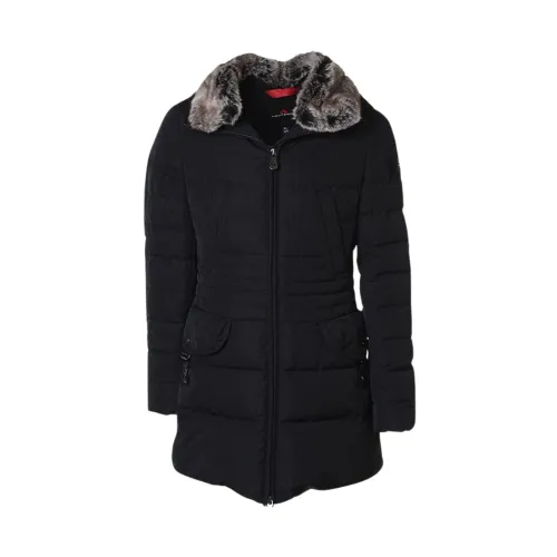 Peuterey , Long Fullzip Down Jacket with Fur Hood ,Black female, Sizes: