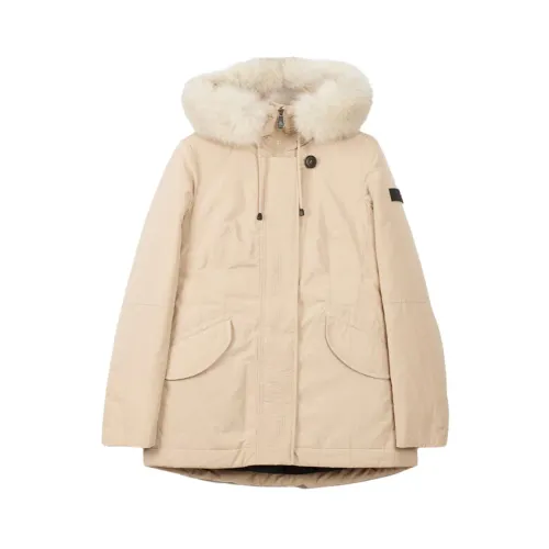 Peuterey , Long Hooded Fur Down Jacket ,Beige female, Sizes: