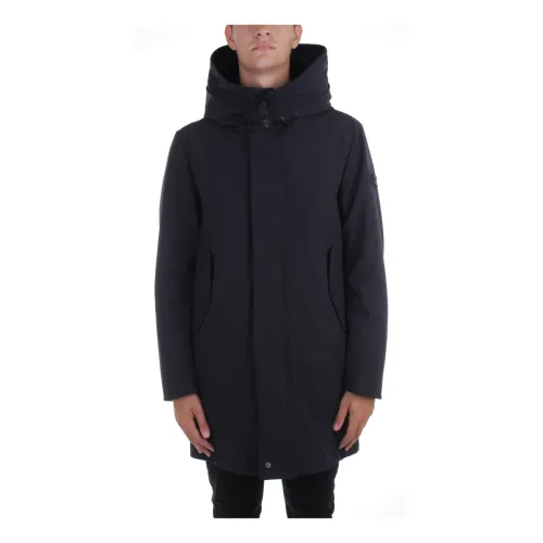 Peuterey , Long Jacket with Drawstring Waist in Technical Fabric ,Black male, Sizes: