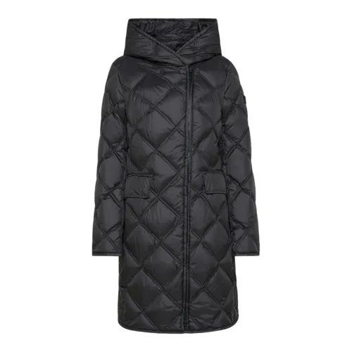 Peuterey , Long Quilted Coat with Hood ,Black female, Sizes:
