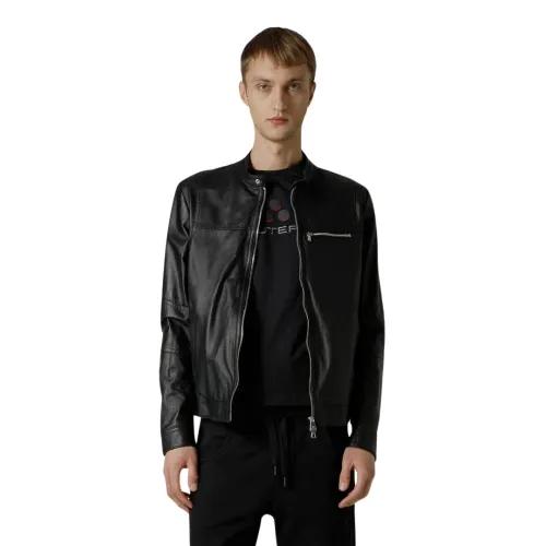 Peuterey , Men Leather Jacket Saguaro ,Black male, Sizes: