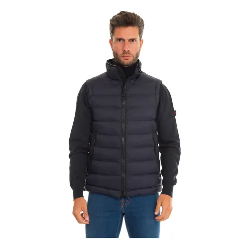Peuterey , Quilted Gilet with Logo and Drawstring Waist ,Blue male, Sizes: