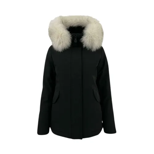 Peuterey , Smooth Down Jacket with Fox Fur Collar ,Black female, Sizes: