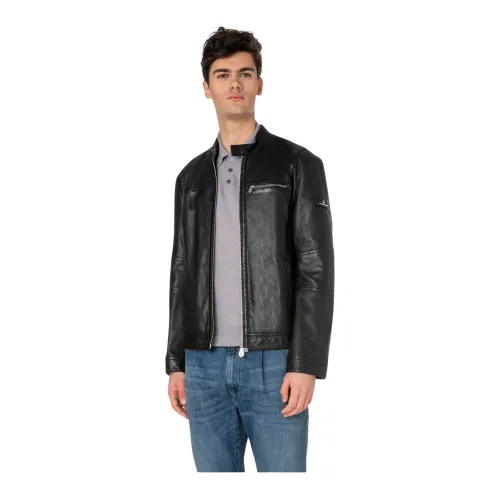 Peuterey , Soft Leather Biker Jacket ,Black male, Sizes: