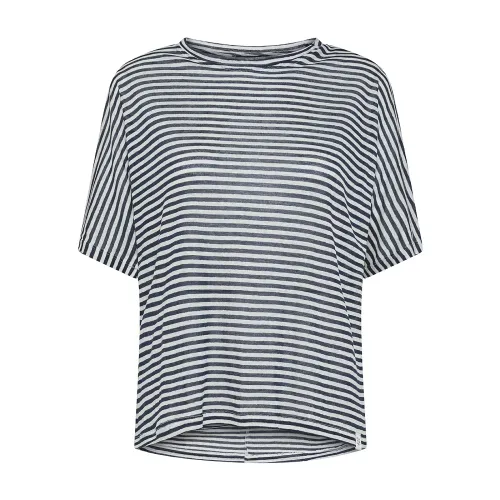 Peuterey , Striped Linen Blend T-shirt ,Black female, Sizes:
