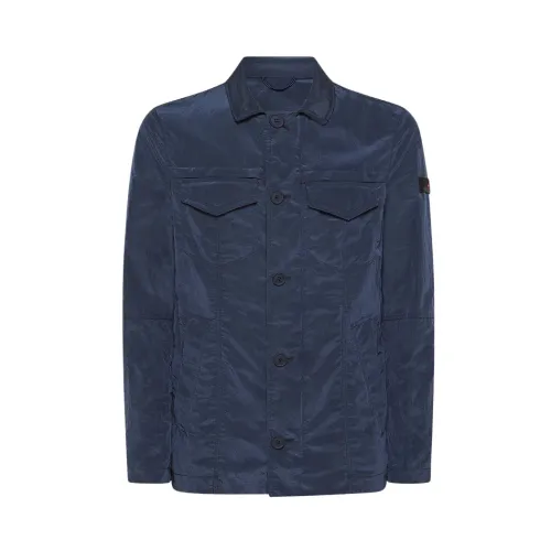 Peuterey , Stylish Lightweight Field Jacket with Multiple Pockets ,Blue male, Sizes: