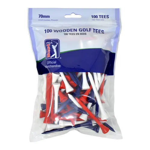 PGA Tour 100 7cm Wooden Golf Tee - Red/White/Blue