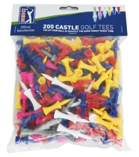 PGA Tour 200 Castle Golf Tees - Red/Yellow/Blue/Pink/Gray