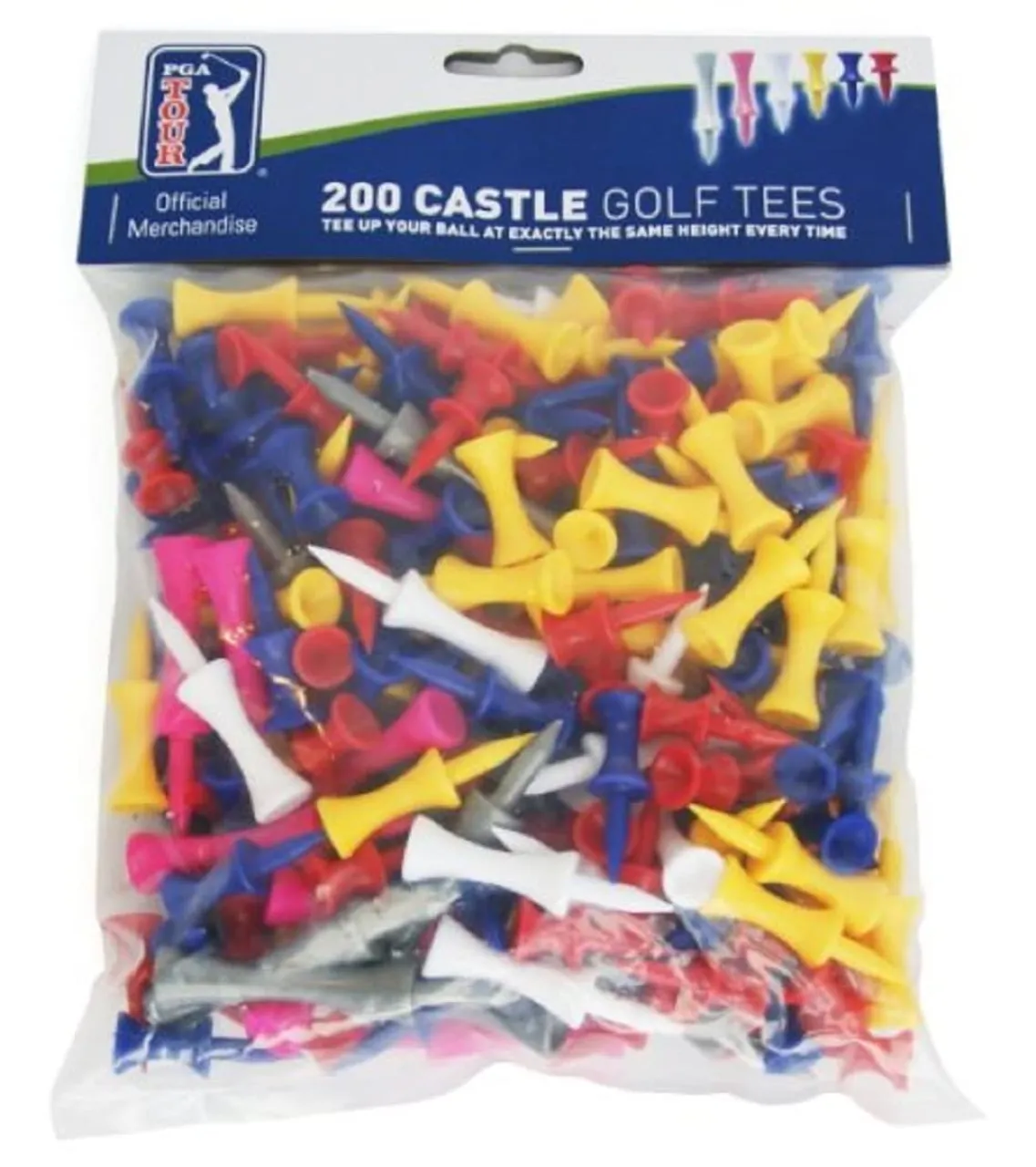 PGA Tour 200 Castle Golf Tees - Red/Yellow/Blue/Pink/Gray