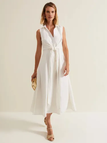 Phase Eight Becky Midi Linen Blend Dress, White - White - Female