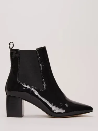 Phase Eight Block Heel Leather Ankle Boots, Black Patent - Black - Female