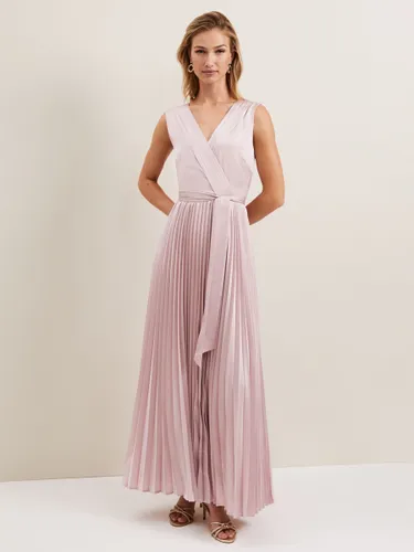 Phase Eight Bonnie Pleated Faux Wrap Maxi Satin Dress, Pink - Pink - Female