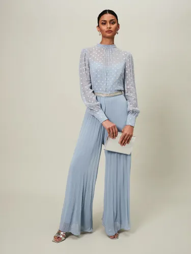 Phase Eight Charley Pleated Wide Leg Jumpsuit - Soft Blue - Female