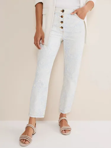 Phase Eight Cordelia Floral Print Jeans, Ivory/Blue - Ivory/Blue - Female
