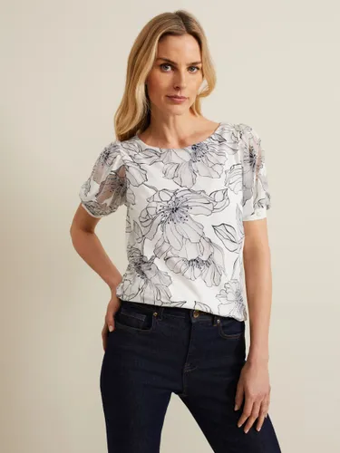 Phase Eight Kelly Floral Outline Top, Ivory - Ivory - Female