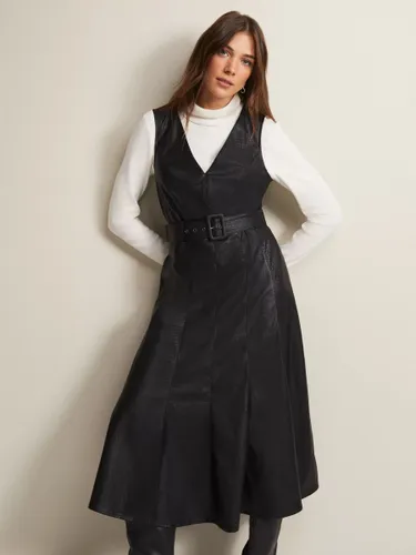Phase Eight Khloe Black Faux Leather Midi Dress, Black - Black - Female