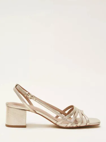 Phase Eight Leather Block Heel Strappy Sandals, Gold - Gold - Female