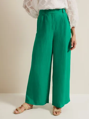 Phase Eight Lottie Linen Blend Wide Leg Trousers, Green - Green - Female