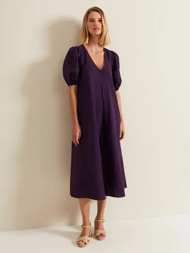 Phase Eight Lotty Puff Sleeve Midi Dress, Purple - Purple - Female